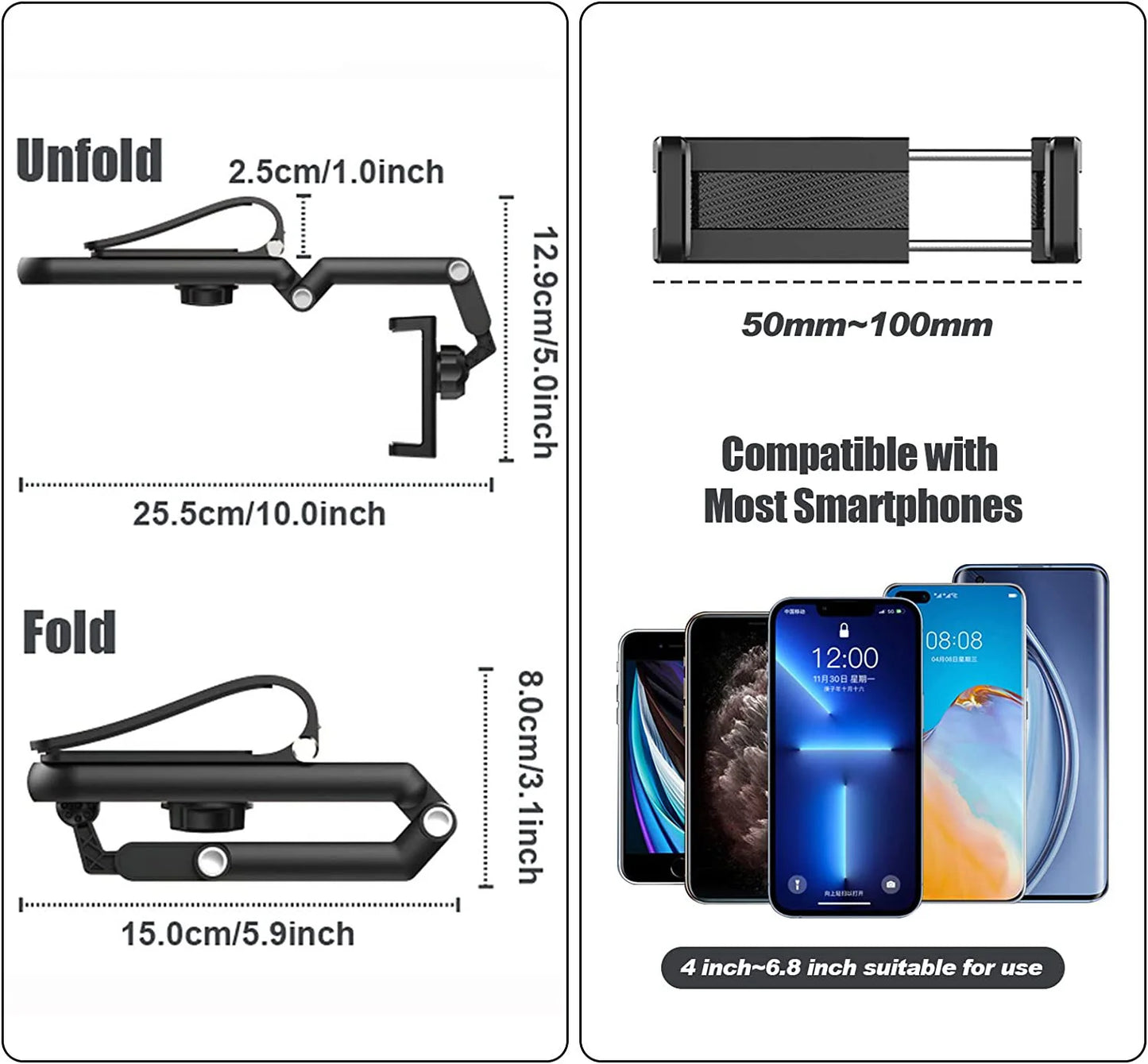 Sun Visor Phone Holder,360° Rotatable Rearview Phone Holder, Cell Phone Holder for Car Sun Visor Perfectly for iPhone, Samsung & Other Cellphone, Car Accessories