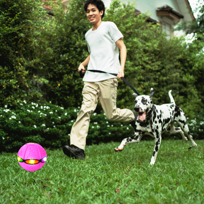 New Pet Dog Toy - Magic Flying Saucer Ball, Durable Soft Rubber Interactive Throwing Ball, Outdoor Sport Dog Training Equipment